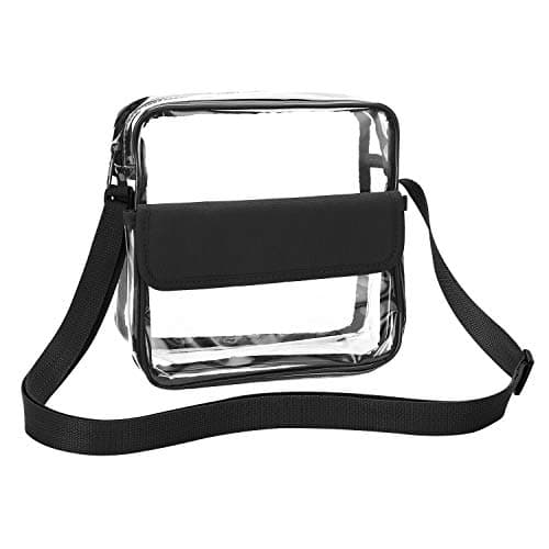 Image of QKURT Clear Crossbody Messenger Shoulder Bag with Adjustable Strap, Concert Stadium Approved Transparent Purse Clear Bag for Women Men, Waterproof & Black