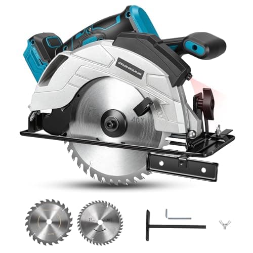 Image of Cordless Circular Saw Compatible with Makita 18V Battery, 7 Inch 185mm Circular Saws with 2 Blades, 1200W Brushless Motor 3900RPM, 0-45° Bevel, 57mm/41mm Cutting Depth for Wood Plastic (No Battery)