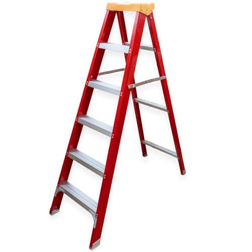 Image of Fibreglass Step Ladder 6 Steps Electricians 1.9m EN131 Heavy Duty Six Treads Foldable Lightweight Stepladder Fiberglass TUFFMATE
