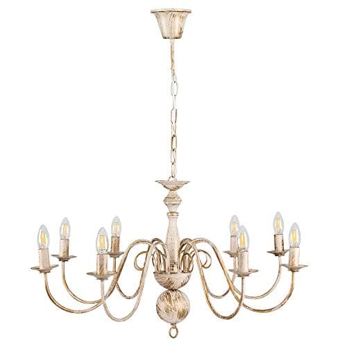 Image of MiniSun | Large Retro 8 Way Ceiling Light Chandelier in a Distressed Effect Finish | Chandeliers, Home Décor Essential | Includes 8X 4W LED E14 Light Bulb with 3000K Colour Temperature | Mains Wired