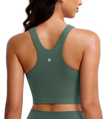 Image of BAYDI Clouduxi High Neck Sports Bras for Women - Padded Workout Tank Tops with Built in Bra Racerback Gym Yoga Crop Top Forest Green