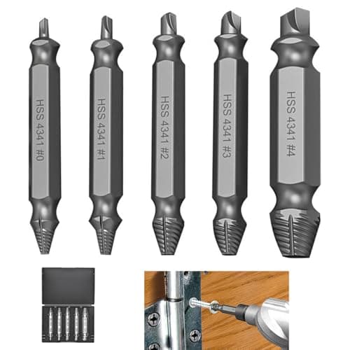 Image of 5 Piece Damaged Screw Extractor Set, Screw Remover and Extractor Bit Set Easy-to-Use Stripped Tool Kit, HSS Steel for Rusted Broken Screws, Ideal for Woodworking Automotive DIY Repair Maintenance
