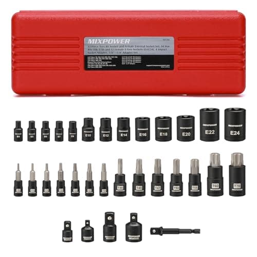 Image of MIXPOWER 32PCS Torx Bit Socket Set, 14 Star Bits (T8-T70)& 13 E-Torx Sockets (E4-E24), 1/4" & 3/8" & 1/2" Drive, CR-V & S2 Alloy Steel