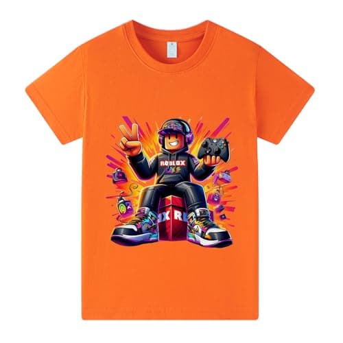 Image of Duoxinbos Roblox T-Shirts Boys,100% Cotton Funny Kids Girls Tops,Youtuber Teen PS4 Game Character Movie Inspired Short Sleeve Shirts Casual Crew Neck for Ages 2-13