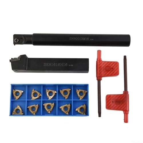 Image of Alloy Steel Boring Bar Set For Internal Threading & Turning - SER1616H16 + SNR0013M16 Tool Holders With Carbide Inserts (16ER AG60/16IR AG60), For M3.5 Screws