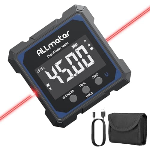 Image of ALLmeter Digital Angle Finder with Laser 4-Side Magnetic Base USB C Rechargeable Inclinometer Dual Side Laser Alignment 0.05° High Precision,IP54 Waterproof Bevel Box for Construction,Woodworking&DIY