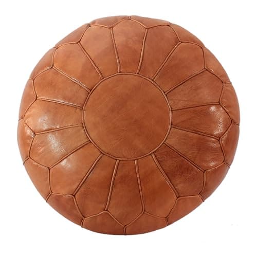 Image of ESSENCE OF MOROCCO Moroccan Pouffe Pouf Footrest Footstool Ottoman Large Vintage Natural Tan Real Leather Handmade Hand-stitched (COVER ONLY)