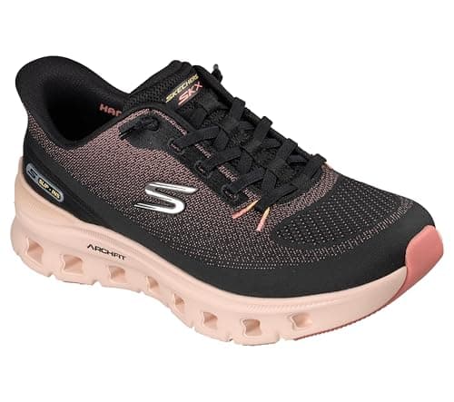 Image of Skechers Women's Arch Fit Glide-Step Pro Slip-On Sneakers, Black Mesh/Peach Trim, 8 UK