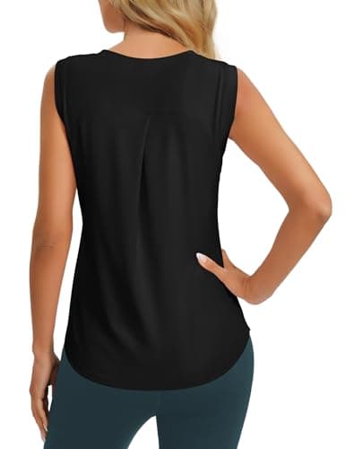 Image of Dawnrole Workout Tank Top for Women Gym Athletic Sleeveless Yoga Shirt Crew Neck Yoga Tops Black