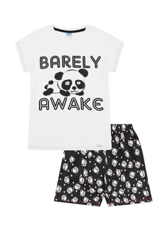Image of ThePyjamaFactory Girls Barely Awake Panda Short Pyjamas Black and White 7 to 16 Years (9-10 Years)