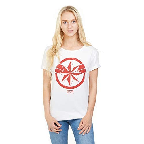 Image of MARVEL Women's Avengers Captain Marvel T Shirt, White (White White), L UK