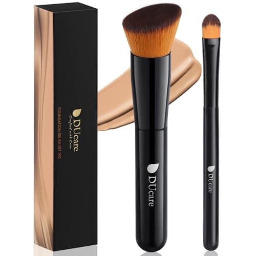 Image of DUcare Foundation Concealer Brush Set 2Pcs Professional Flat Top Kabuki Brush for Face Nose Synthetic Liquid Blending Mineral Powder Makeup Tools