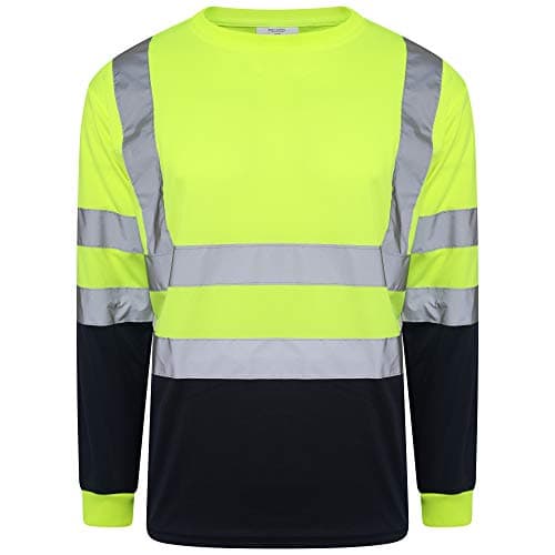 Image of Inspire Me Hi Vis Crew Neck Two Tone T Shirt Safety Security Full Sleeve High Visibility Workwear Jumper Reflective Tape Band Safety Sweat Shirt Work Top for Men and Women (Medium, Two Tone Yellow)