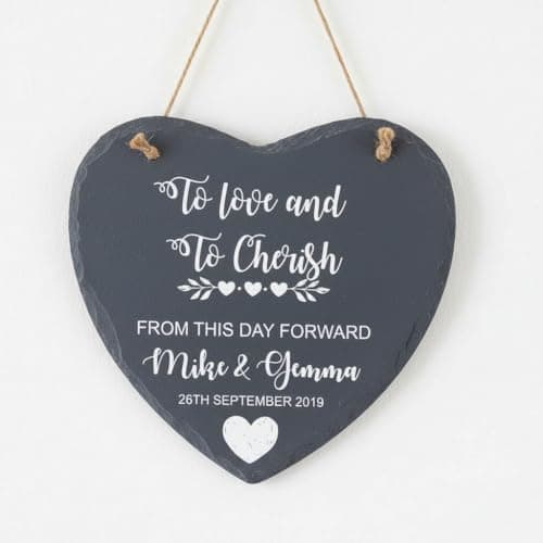 Image of ukgiftstoreonline Personalised To Love and Cherish Wedding Slate Heart Gift
