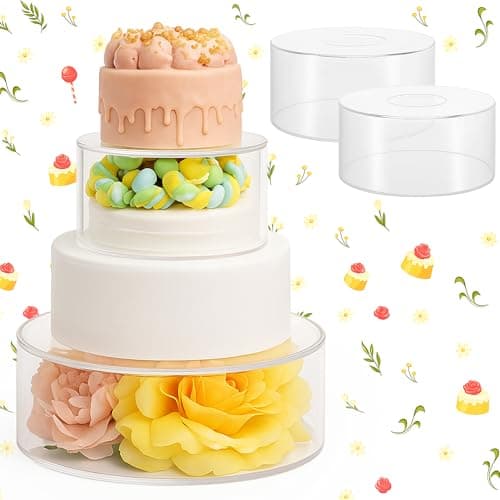 Image of YOZAIUUI Clear Acrylic Cake Stand 2 Pack: 6 & 10 Inch Fillable Cake Stand Stackable Round Food Dessert Display Holder for Wedding Anniversary Birthday Party