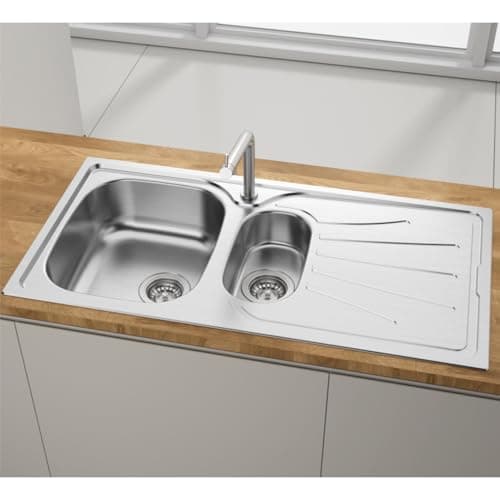 Image of Liquida EUL15SS 1.5 Bowl Reversible Stainless Steel Kitchen Sink with Waste