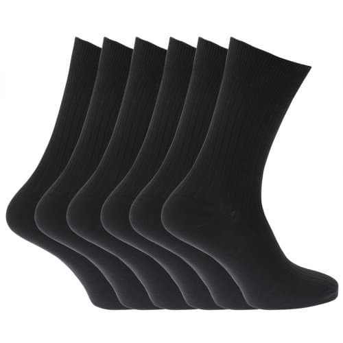 Image of Mens 100% Cotton Ribbed Classic Socks (Pack Of 6) (UK Shoe 6-11, EUR 39-45) (Black)