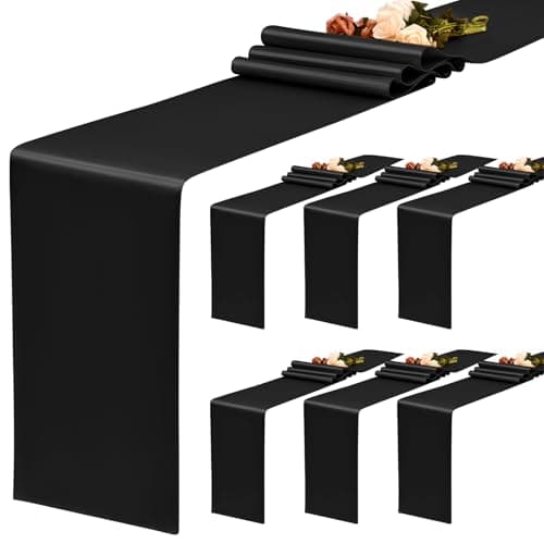 Image of YMHPRIDE 6 Pack Black Satin Table Runner, 12x72 Inch, Solid