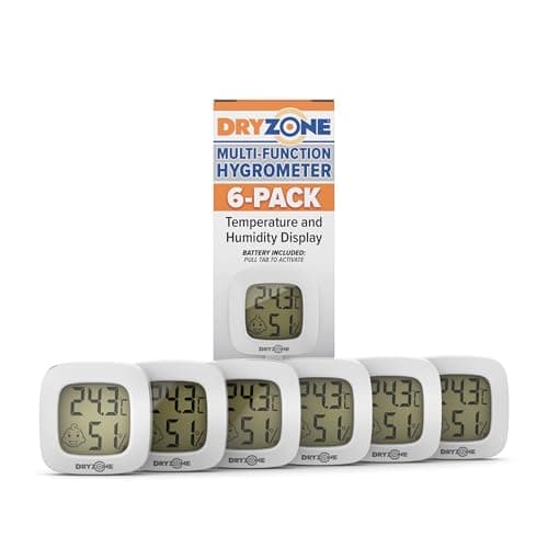 Image of Dryzone Hygrometer (White, 6-Pack) Mini Magnetic Digital Thermometer & Hygrometer - Room Temperature & Humidity Monitor with Emoticon Display. Compact Indoor Sensor for Condensation & Mould Prevention