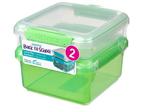 Image of Sistema 16542 Pack of 2 to Go Polypropylene Assorted Colours Square Shape, 1.2 Litre Set and 1 Container 450 ml