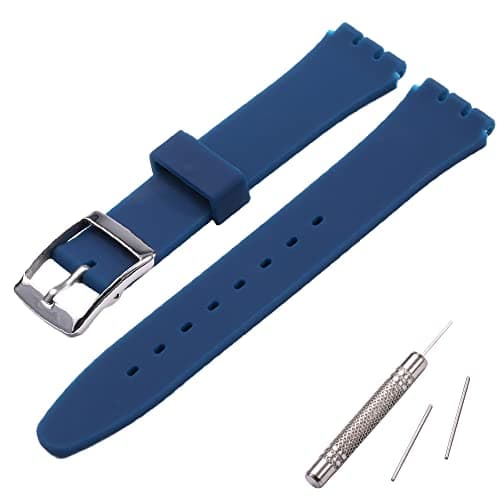 Image of MCXGL Band Replacement for Swatch Sweatproof Silicone Rubber Strap with Stainless Steel Buckle 17mm (Navy blue)