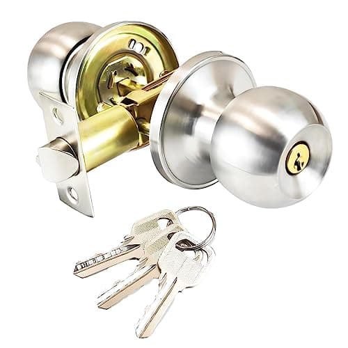 Image of Qrity Stainless Steel Entracne Passage Door Handle Lock Knobs Lockset - Key Locking - Copper Lock Core - Latch Size 60/70mm