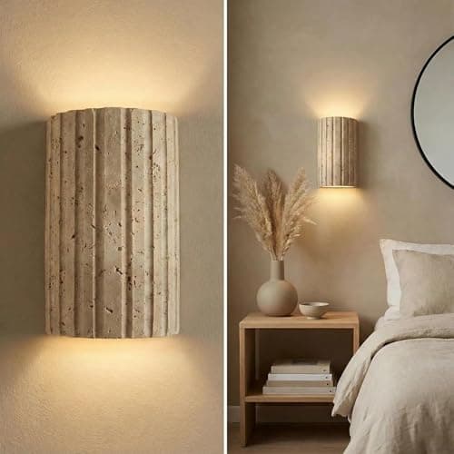 Image of Wall Lamp, Yellow Travertine Wall Sconce for Bedroom & Living Room, Indoor Light with Soft Warm LED Uplighting, Nordic Japanese Style Stone Mounted Lamp (1PC)