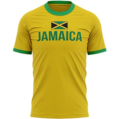 Image of Jamaica Country Flag T Shirt, Jamaican Flag Print Design Tee, Footballer Supporters Gifts for Him, Yellow and Green Ringer for Men, L, Yellow/Green