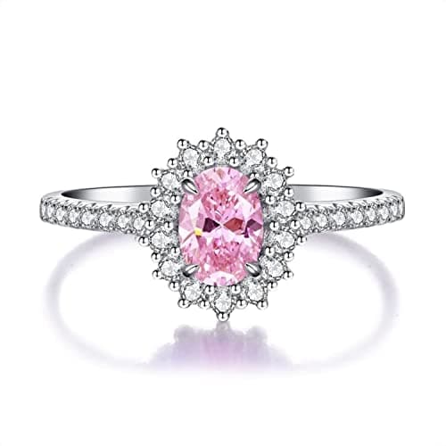 Image of Bellitia Jewelry Women's 925 Sterling Silver Padparadscha Sapphire Ring, Fashion Ring with Pink Gemstones for Women, Promise Anniversary Rings for Women