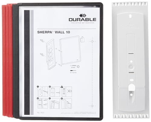 Image of Durable SHERPA Display Panel Wall Unit | 10 Panels in Assorted Colours | Ideal for Storing and Display ing A4 Documents, Black and Red