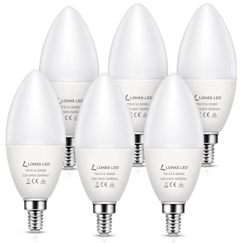 Image of LOHAS E14 LED Light Bulbs, 7W SES E14 Candle Bulb, Small Screw Light Bulbs, 60W Equivalent, Warm White 3000K, Non-dimmable, 600LM, 180° Beam Angle, 220-240V, 6 Pack