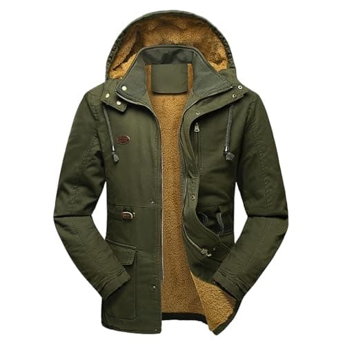 Image of Generisch Men's Winter Parka Work Coat Medium Length Textured Warm Thickened Outdoor All-Weather Leisure Jacket Windproof, Green, 3XL