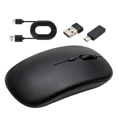 Image of Wireless USB C Mouse Bluetooth 5.1 Dual Mode Magic Mouse Alternative for MacBook Pro Air iPad Laptop Mac PC Desktop Computer Rechargeale Slim Silent Office Mice with USB-C Adapter 2.4 GHz USB (Black)