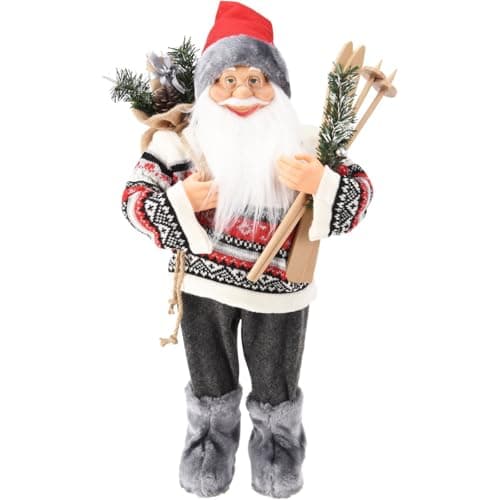 Image of Carousel Home Large Nordic Standing Santa Claus Figurine | Grey Father Christmas Doll Santa Claus Figure Ornament | Traditional Father Christmas Decorations Indoor - 60cm