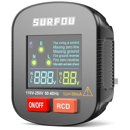 Image of SURFOU Socket Tester UK, Electric Voltage Test Plug Tools with LCD Display 110v-250v, 50-60Hz, RCD Circuit Breaker, Power Meters for Electricians, Measures Earth, Live & Neutral Wire