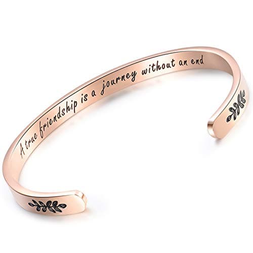 Image of CERSLIMO Friendship Bracelet for Womens - Inspirational Friendship Gifts for Best Friend, Motivational Cuff Bangle Sister Mother Teacher Gifts Bracelet Birthday Christmas Gifts, Friendship Rose Gold