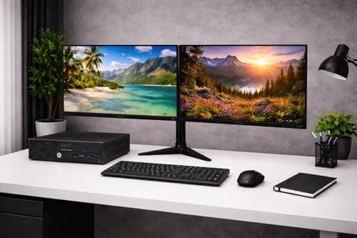 Image of COMPUCLEAR HP Complete Office PC Bundle Set up i5 6th Gen SFF Desktop 8GB RAM 256GB SSD + Dual 22" IPS Monitors Windows 11 Pro Keyboard & Mouse (Renewed)