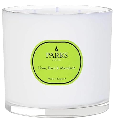 Image of Parks London Lime, Basil & Mandarin 3 Wick Candle, White, 380g