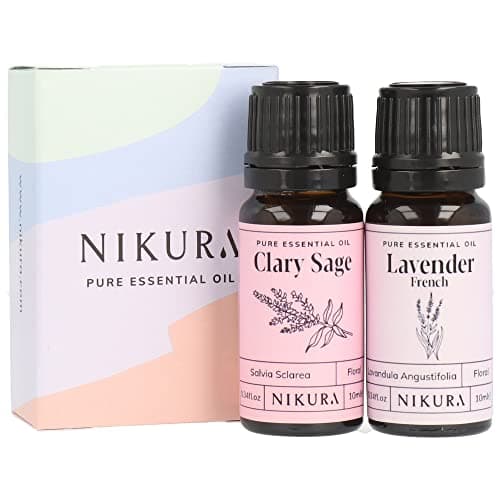 Image of Nikura | Clary Sage & Lavender (French) Essential Oil Set | Sleep Oil, Labour Essentials | for Diffusers for Home | Hair, Massage, Candle Making, Soap | (2 x 10ml) | Vegan & UK Made