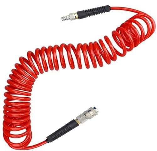 Image of Air Compressor Hose,Air Line Hose, Pu Coiled 7.5m Long 6mm ID x 9.5mm OD with Bend Restrictor, 1/4" Europe Quick Coupler and Bend Restrictors