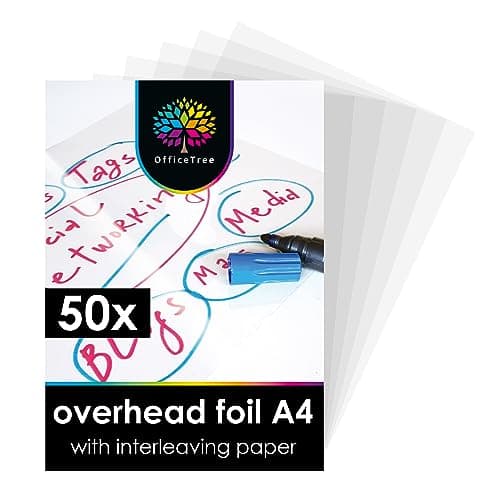 Image of OfficeTree 50 Acetate Sheets A4 - Laser Printer Transparency Film A4 - Overhead Projector Sheets - for Optimal Printing and Projection Quality - OHP Transparency Sheets