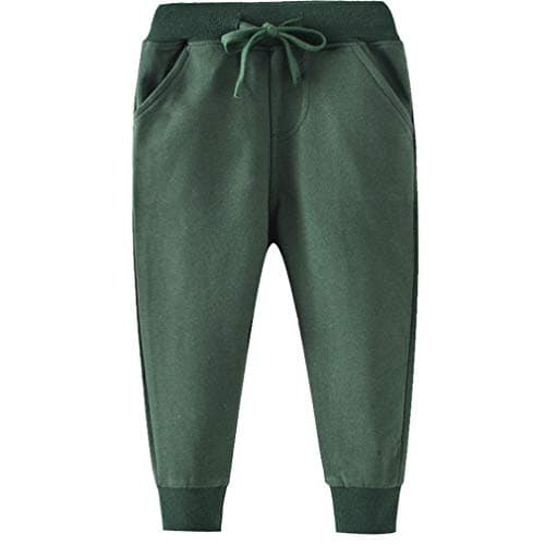 Image of KISLOVE Boys Girls Jogging Pants Classic Soft Drawstring Tracksuit Bottoms Elasticated Cuff Solid Color Sweatpants Sports Casual Trousers School Pants for Kids, Green 2T