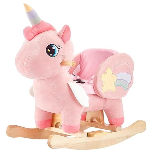 Image of FUNLIO Unicorn Baby Rocking Horse, Pink Fairy Unicorn Rocking Horse for Toddlers 6 Months to 3 Years, Stuffed Ride-on Animal Rocker, Easy to Assemble, CPC & CE Certified