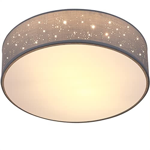 Image of Monzana® 38cm Round Fabric Ceiling Light | Starry Sky Perforated Material Circular Ceiling Lamp | Light Shade 2xE27 40 Watt Socket | Bedroom Lounge Childrens Room Office | Grey