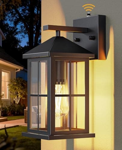 Image of LumaBrite Dusk to Dawn Outdoor Wall Lights - Black Glass Outdoor Wall Lights Mains Powered Porch Light with Ambient Sensor, E27 Auto On/Off Security Lantern Large for Large Gardens