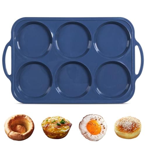 Image of Highkit 10cm Giant Silicone Yorkshire Pudding Tray with Metal Handles,6 Cup Non Stick Jumbo Silicon Yorkshire Pudding Tin,Large Muffin Top Moulds for Baking Pan,Oven,Egg Bites,Whoopie Pie,Tart, Grey