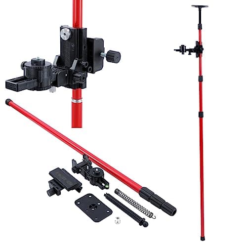 Image of TOPWAY Laser Level Telescopic Pole 115-300 cm High Carbon Steel Extendable Floor to Ceiling Laser Rod with Holder and Nylon Bag, for Rotary Cross Line Lasers Fast and Flexible Positioning