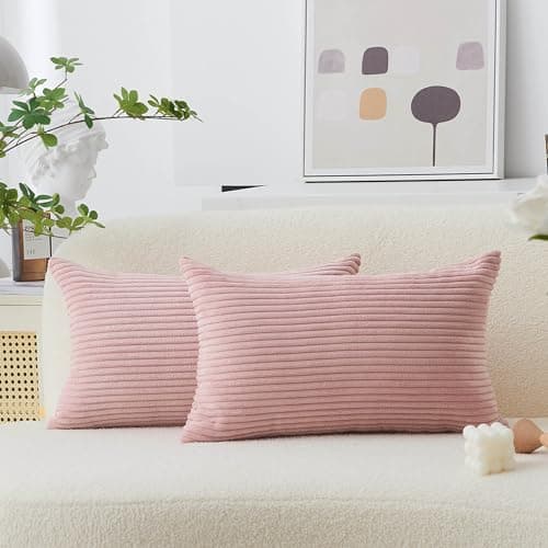 Image of Home Brilliant Pink Cushion Cover 12x20 Inch for, Soft Corduroy Cute Cushions, Rectangle Cushion Covers Cushion Protectors Pack of 2, (30cm x 50cm, Baby Pink)