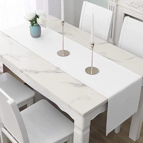 Image of LivinEase Table Runner – Table Runners for Dining Table 42x240cm - Drapes Elegently 250 GSM White Table Runner – 8 to 10 Seater Table Runners Ideal for Christmas Party Decoration