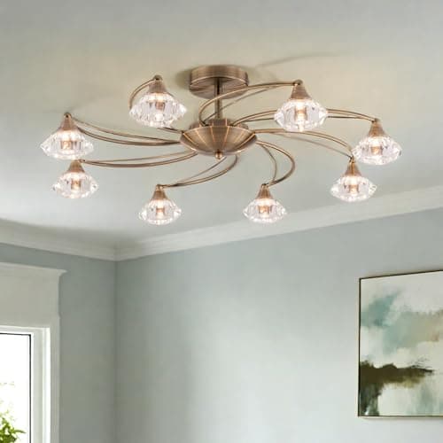 Image of HARPER LIVING 8-Light Modern Chandeliers, Antique Brass Flush Ceiling Light with Premium Glass Shades, G9 Base, D70cm Large Dimmable Ceiling Lamp for Living Room Bedroom Kitchen, No Bulbs